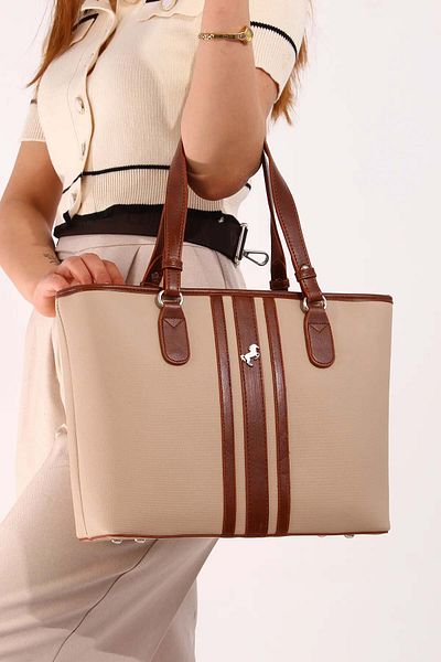 Miami Polo Club Women's Polo Stripe Patterned Long Strap 4 Compartment Hand & Shoulder Bag