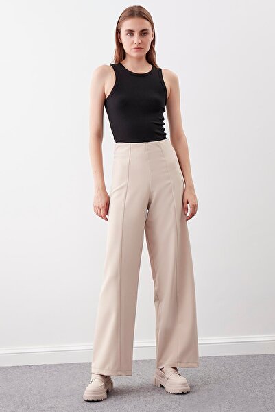 Vitrin High Waist Zippered Stitching Detailed Trousers