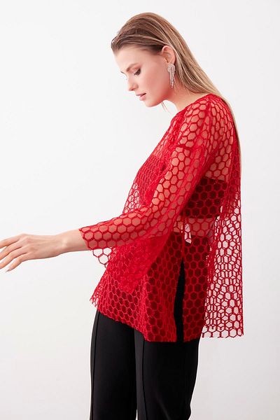 Vitrin Honeycomb Patterned Transparent Blouse