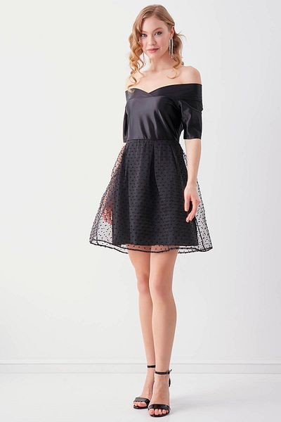 Vitrin Boat Neck Skirt Patterned Dress