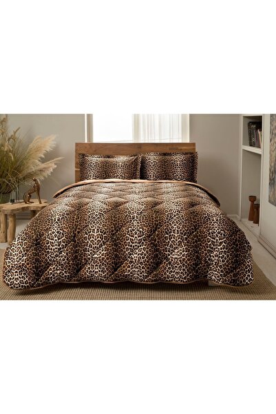 Taç Yorgan Seti Leopard Kahve Tek Kişilik