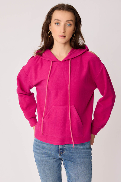 Vitrin Shoulder Low-cut Kangaroo Pocket Hooded Sweatshirt