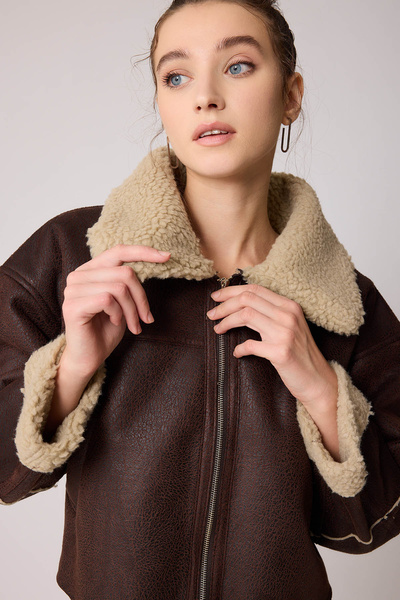 Vitrin Μπουφάν Διπλής Τσέπης από Faux Leather Furry Biker Jacket