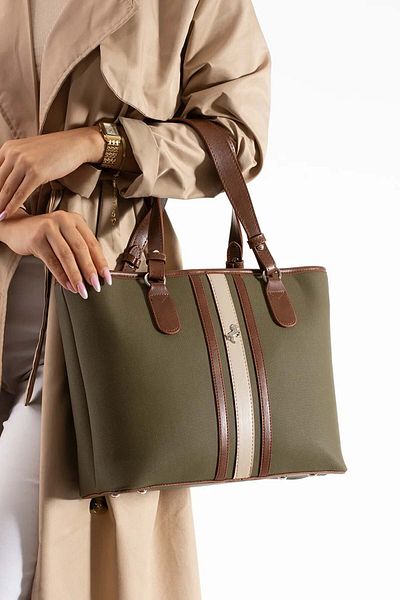 Miami Polo Club Women's Polo Stripe Patterned Long Strap 4 Compartment Hand & Shoulder Bag
