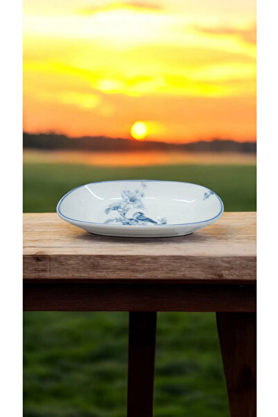 FAYA HOME 1891 Model 6 Pieces of Güral Porcelain - 19 cm Shower Bird Patterned Boat Plate