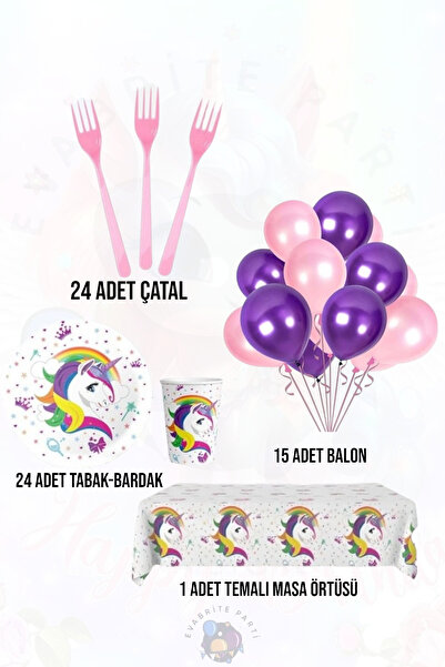 Evabrite Σετ με θέμα το Unicorn για 24 άτομα - Προμήθειες για πάρτι γενεθλίων