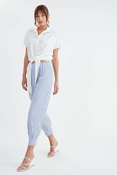 Vitrin Pleated and Thick Striped Carrot Trousers
