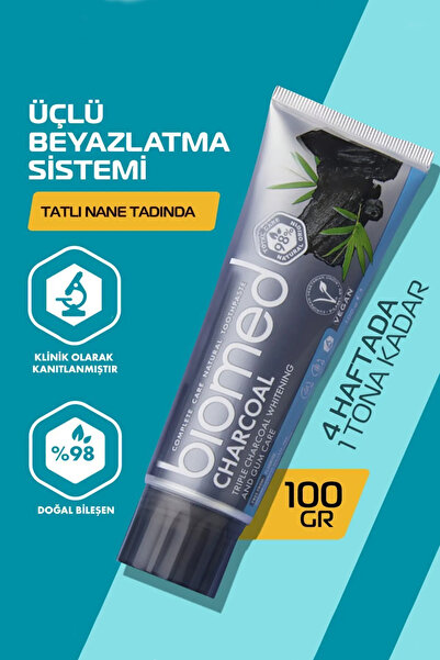 Biomed Charcoal Beyazlatıcı Kömür Diş Macunu Doğal Bitkisel Vegan Florürsüz