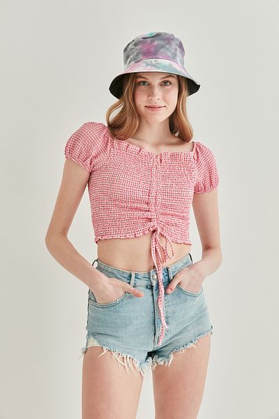 Vitrin Μίνι μπλούζα Gingham μπροστινή Gathered
