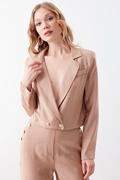 Vitrin Crop Jacket με χρυσό κουμπί λεπτομέρεια