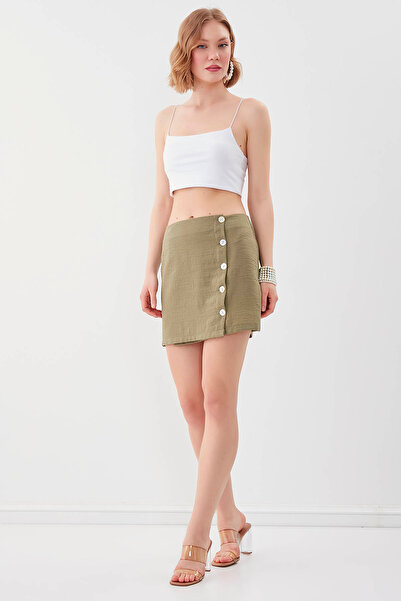 Vitrin Viscose Linen Mini Skirt with Mother of Pearl Buttons