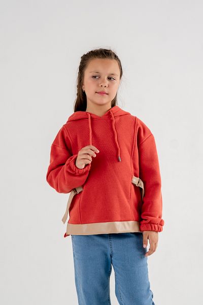 GİYİCEM TEKSTİL Hanorac cu glugă din piele pentru fete 4519