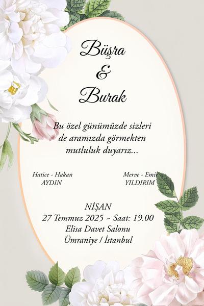 Rana İkra Art Soft Renkli Çiçek Temalı Davetiye (50 Adet) (BASKI DAHİL DEĞİLD...