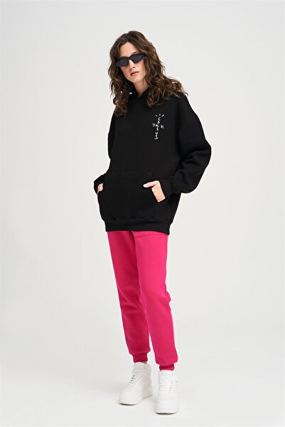 Trendiz Unisex Look Mom I Can Fly Μαύρο φούτερ με κουκούλα