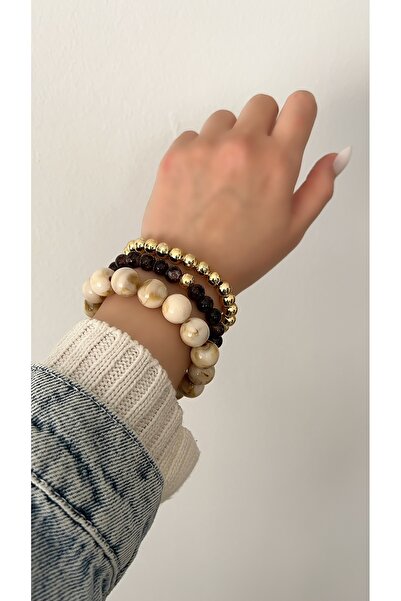 SU PERİSİ TAKI BİJUTERİ سوار من الحجر الطبيعي باللون الذهبي والكريمي مكون من ...