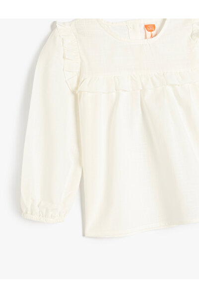 Koton Cotton Crew Neck Long Sleeve Basic Ruffle Detail Blouse
