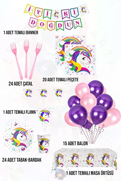 Evabrite Set tematic unicorn pentru 24 de persoane Superb - Rechizite pentru petrecerea Ziua Estului