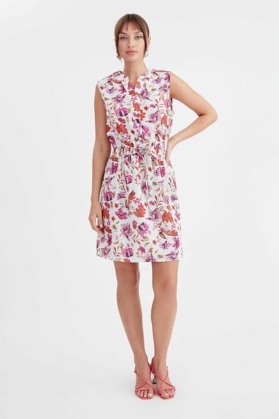 Vitrin Gathered Waist Floral Patterned Dress