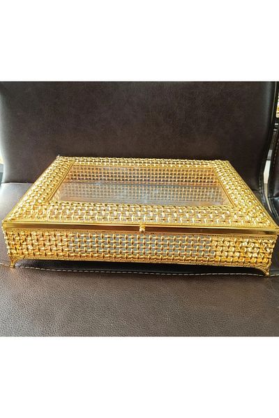 DEKOR ZÜCCACİYE HOME Large Size Jewelry Box Napkin Holder with Mirrored Glass Lid