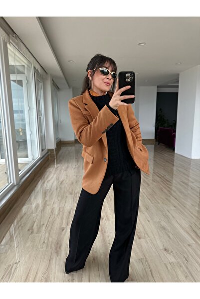 AYSEGUL SOZKESEN Kahverengi Kadın Süet Blazer Ceket