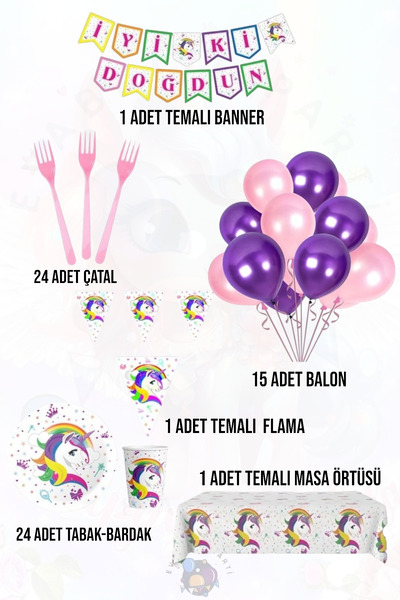 Evabrite Set sa temom jednoroga za 24 osobe Dubleb - Pribor za rođendansku pr...