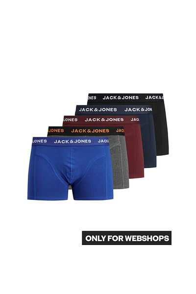 Jack & Jones Ανδρικά βαμβακερά μπόξερ - με ελαστική ταινία, καθημερινή χρήση, λογότυπο μάρκας, μπλε-γκρι-μπορντό-ναυτικό-μαύρο