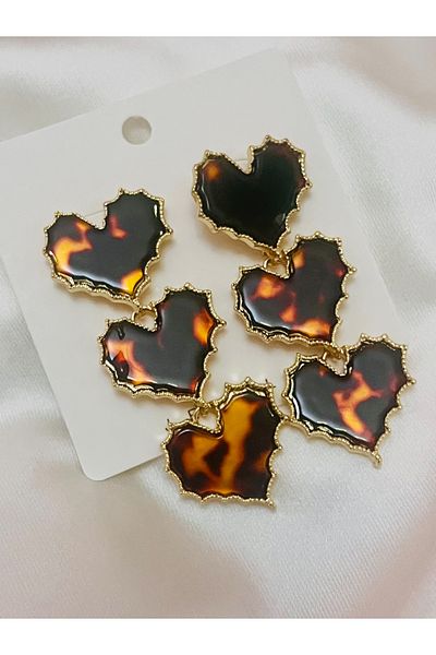 COCOSH TAKI Black Brown Gold Detailed Heart Pattern Evening Dress Design Earrings