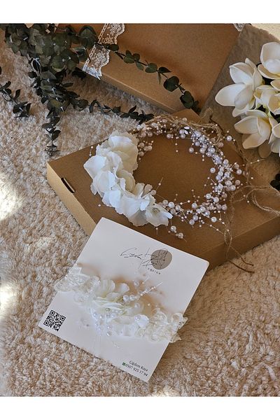 Rengarenk Minikler Mother Baby White Hydrangea Flower Special Design Crown & Headband (Pregnant Mother's Crown) – Crown – Crown – Crown