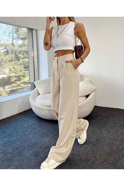 Gökkuşağı High Waist Pleat Detail Palazzo Trousers