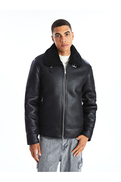 LC Waikiki Standard Calip Men's Leather Cuffed Coat - W4Eh96Z8