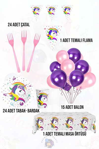 Evabrite Set tematic unicorn pentru 24 de persoane Maxib - Set pentru petrece...