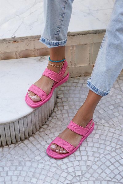 Madamra Fuchsiafarbene Sandalen mit Kordelzug für Damen