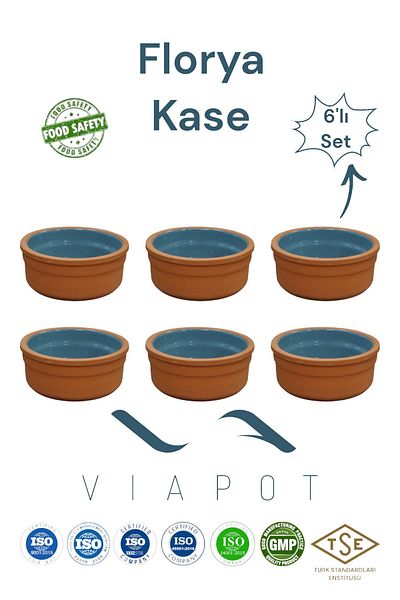 Viapot Florya Soil Pot Suffle Bowl 150 ml - 6 Pieces of Pottery with Color Glazed Inside 9.5Cmx4Cm