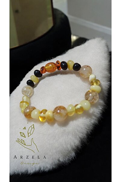 arzela Doğal Tas Kehrıbar Ve Sitrin Bileklik Koruma Başarı Ve Bereket Bilekliği