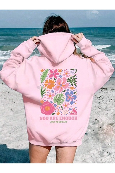 PALPİTO Ženska ružičasta majica sa kapuljačom "You Are Enough" Štampano Sa ka...