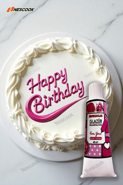 ŞEKER & SUGAR Ready Glaze / Writing on Cookies / Cookie Decoration / Fuchsia Color 40Gr