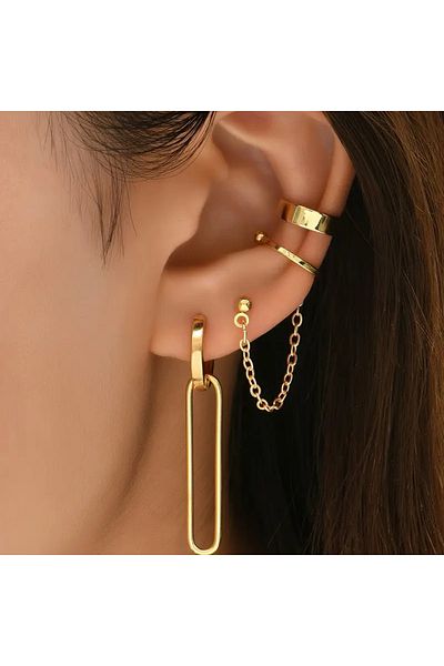 Eva Flore Gold 3 Pairs Geometric Patterned Earrings Set