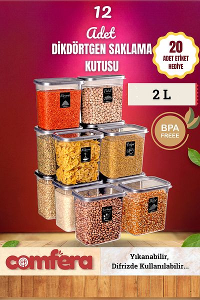 BAGER MARKET Comfera 12-Piece 24-Piece Rectangular Food, Storage Container, Economical Set 12 X 2 L