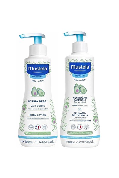 Mustela شامبو للشعر والجسم لحديثي الولادة 500 مل موستيلا هيدرا لوشن للجسم 300 مل