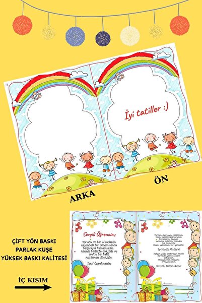 Emtory Home Bir Adet Karne Kılıfı - Gökkuşağı Iyi Tatiller - Kuşe Malzeme - Sevgi Öğrencim Notu Ve Andımız