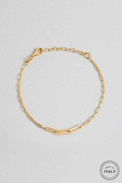 So CHIC... İtalyan Vento 18 Ayar Sarı Altın Kaplama 19 Cm Gümüş Zincir Bileklik