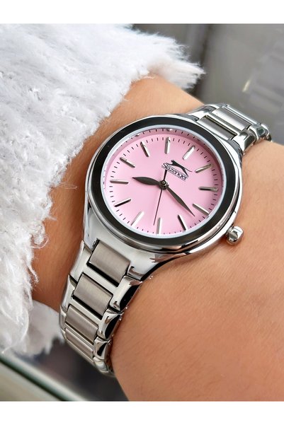 Slazenger Special Design Silver-Pink Color Steel Band Women's Wrist Watch 2254