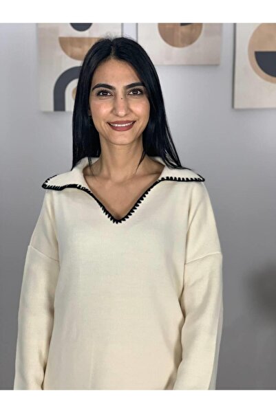 YusGos Women's Shepherd Stitch Comfortable Cut Oversized Knitwear Set (Cream)