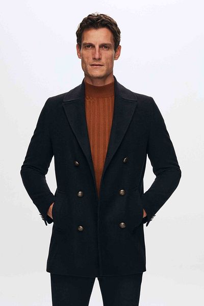 D'S Damat Παλτό κανονικής εφαρμογής Navy Blue με διπλό στήθος Sailor με μεταλλικό κουμπί με λεπτομέρεια