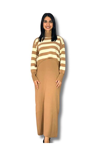 YusGos Women's Striped Plus Size Sweater Dress