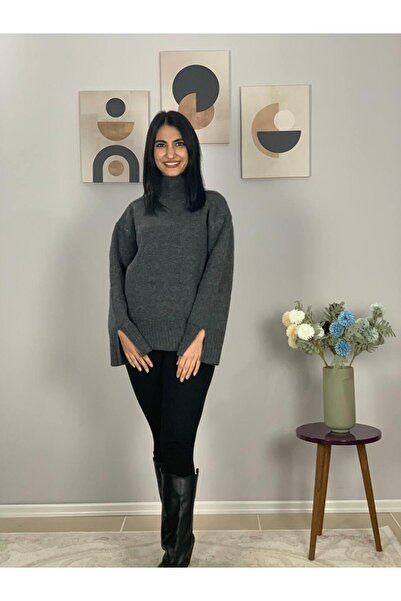 YusGos Women's Pinterest Model Sleeve Slit Turtleneck Knitwear Sweater