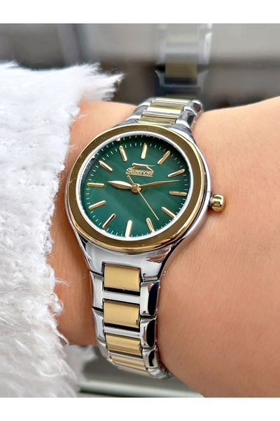 Slazenger Özel Tasarım Gümüş-Yeşil Renk Çelik Kordon Kadın Kol Saati 2254