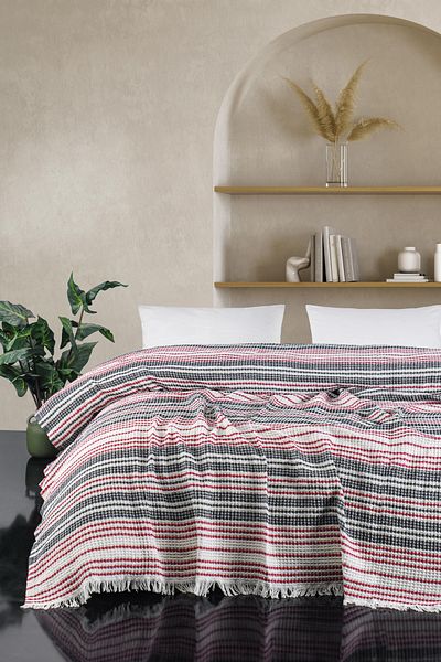 ÇIQRIK HOME Natural Jacquard Cotton Plaid Double Pique Bedspread