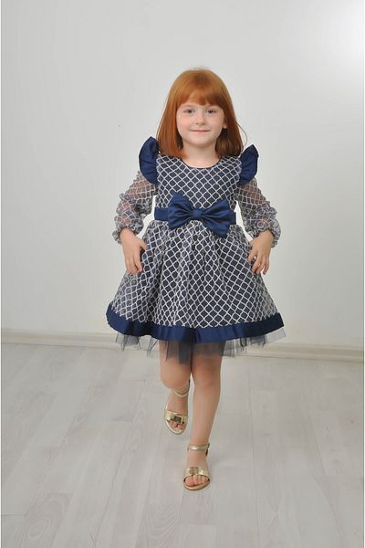Filizdens Kids Girls' Dress Chain Pattern Satin Garnished Tulle Ball Gowns Wedding Birthday Prom Dress