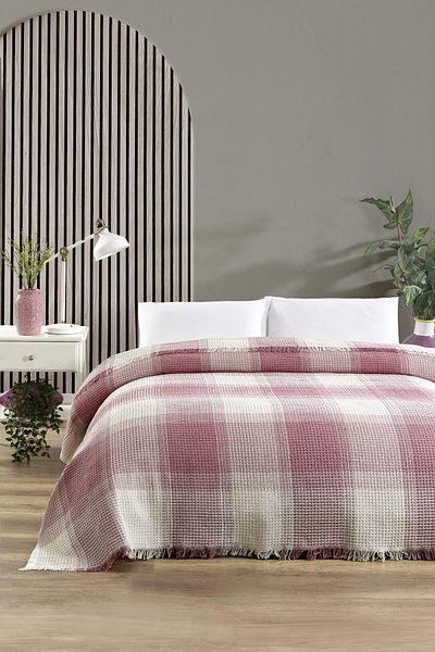 ÇIQRIK HOME Natural Jacquard Cotton Plaid Double Pique Bedspread